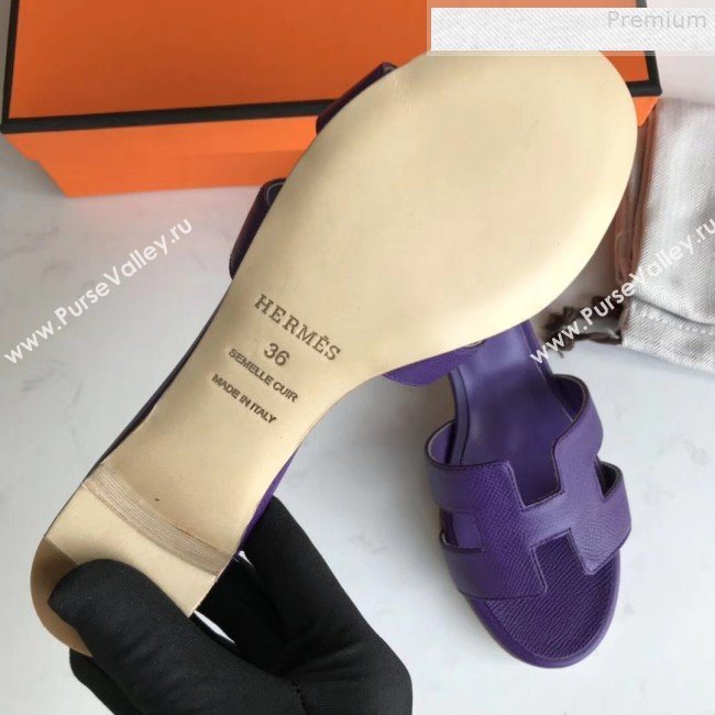 Hermes Epsom Leather Oasis Slipper Sandals With 5cm Heel Purple (MD-9080608)