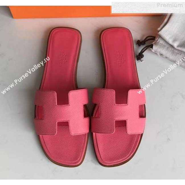 Hermes Epsom Leather Oran H Flat Slipper Sandals Rosy (MD-9080609)