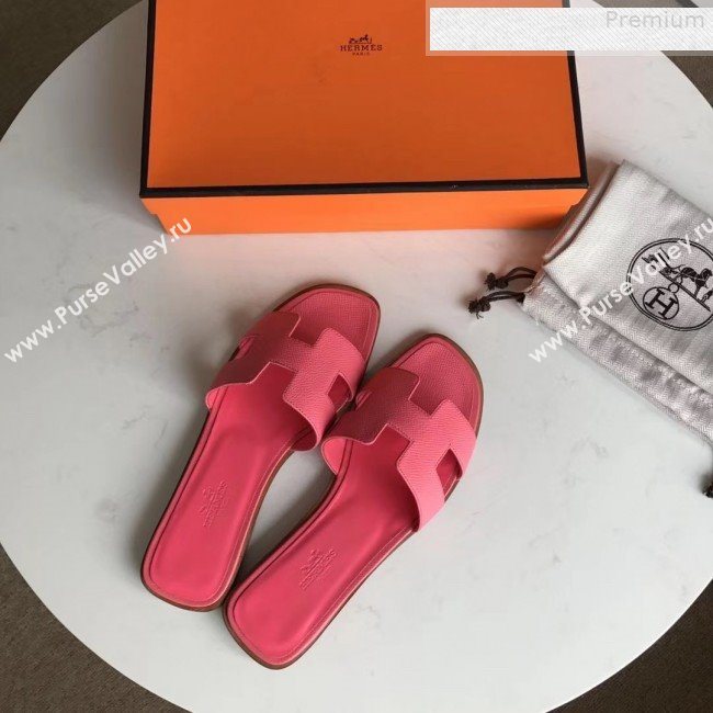 Hermes Epsom Leather Oran H Flat Slipper Sandals Rosy (MD-9080609)