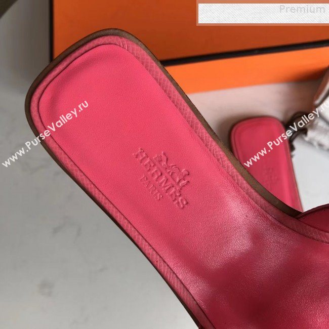 Hermes Epsom Leather Oran H Flat Slipper Sandals Rosy (MD-9080609)