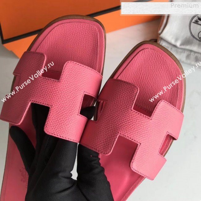 Hermes Epsom Leather Oran H Flat Slipper Sandals Rosy (MD-9080609)