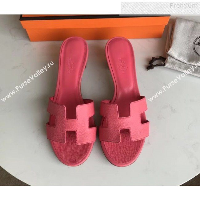 Hermes Epsom Leather Oasis Slipper Sandals With 5cm Heel Rosy (MD-9080610)