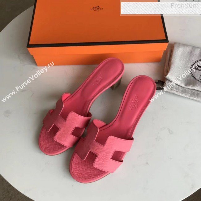Hermes Epsom Leather Oasis Slipper Sandals With 5cm Heel Rosy (MD-9080610)