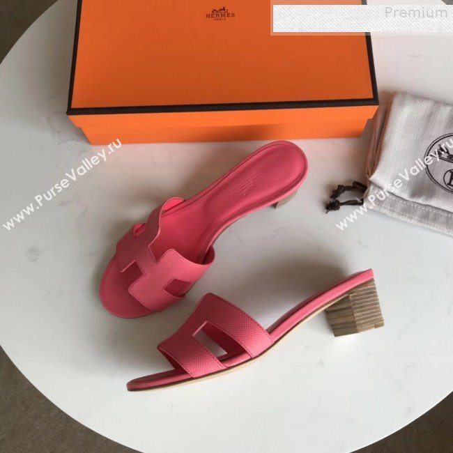 Hermes Epsom Leather Oasis Slipper Sandals With 5cm Heel Rosy (MD-9080610)