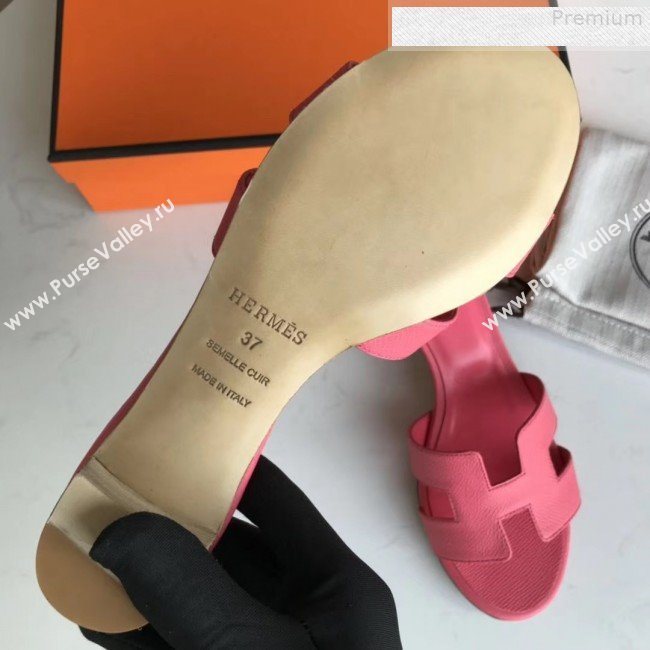 Hermes Epsom Leather Oasis Slipper Sandals With 5cm Heel Rosy (MD-9080610)