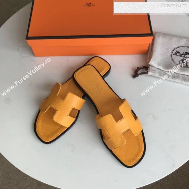 Hermes Epsom Leather Oran H Flat Slipper Sandals Yellow (MD-9080611)