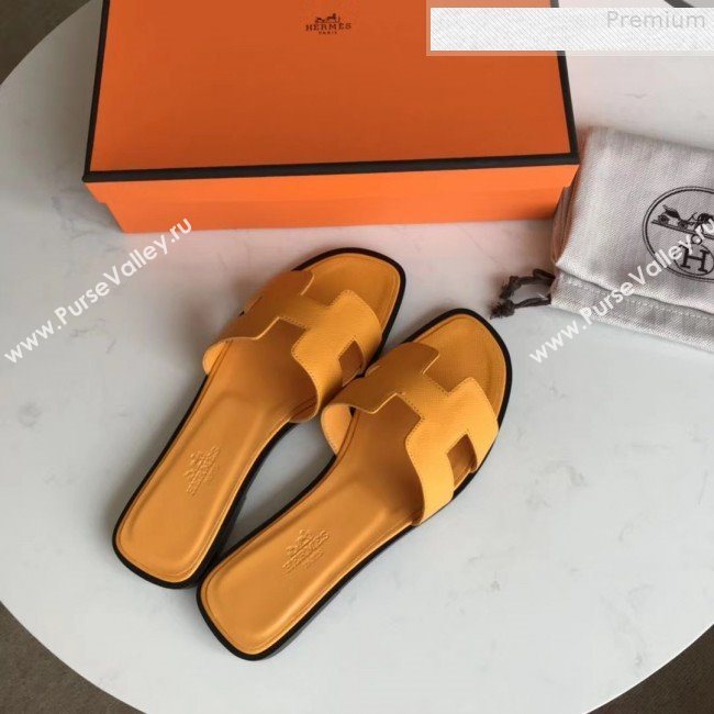 Hermes Epsom Leather Oran H Flat Slipper Sandals Yellow (MD-9080611)