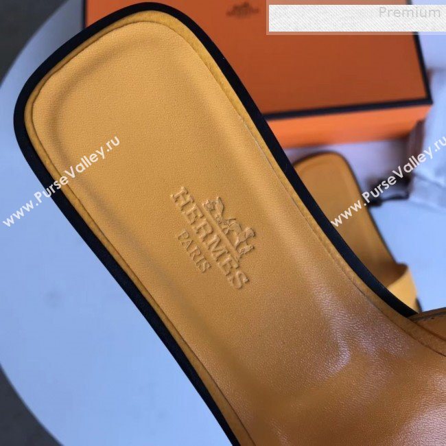 Hermes Epsom Leather Oran H Flat Slipper Sandals Yellow (MD-9080611)