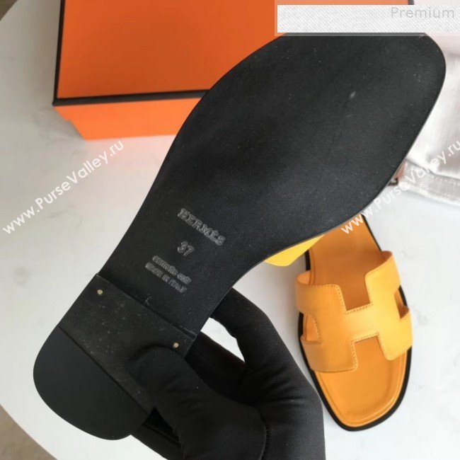 Hermes Epsom Leather Oran H Flat Slipper Sandals Yellow (MD-9080611)