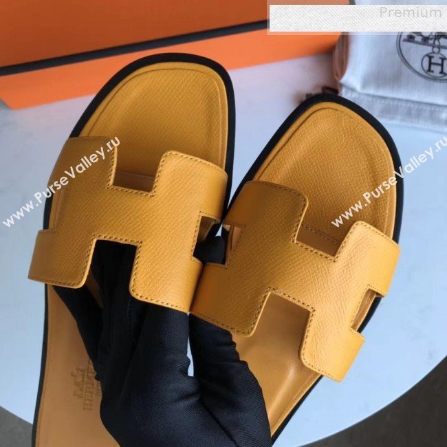 Hermes Epsom Leather Oran H Flat Slipper Sandals Yellow (MD-9080611)