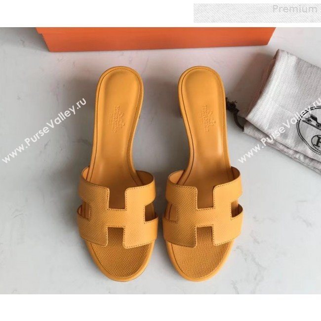 Hermes Epsom Leather Oasis Slipper Sandals With 5cm Heel Yellow (MD-9080612)