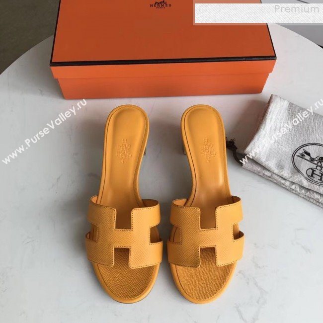 Hermes Epsom Leather Oasis Slipper Sandals With 5cm Heel Yellow (MD-9080612)