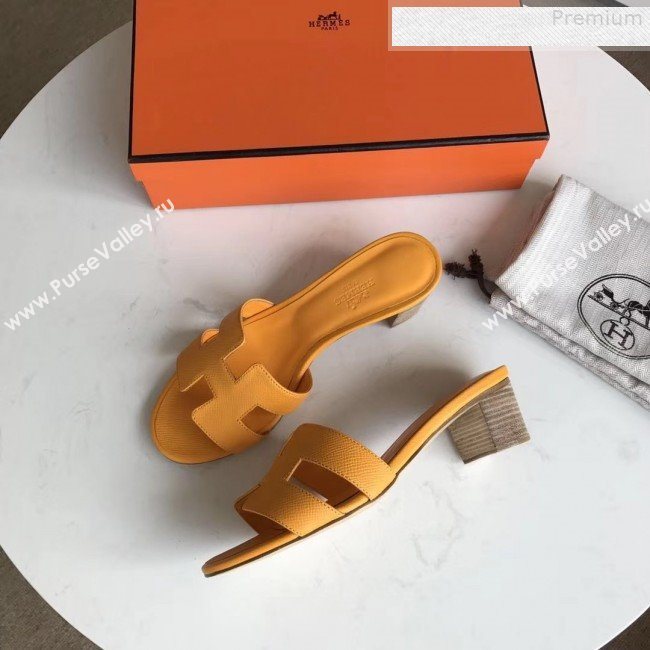 Hermes Epsom Leather Oasis Slipper Sandals With 5cm Heel Yellow (MD-9080612)