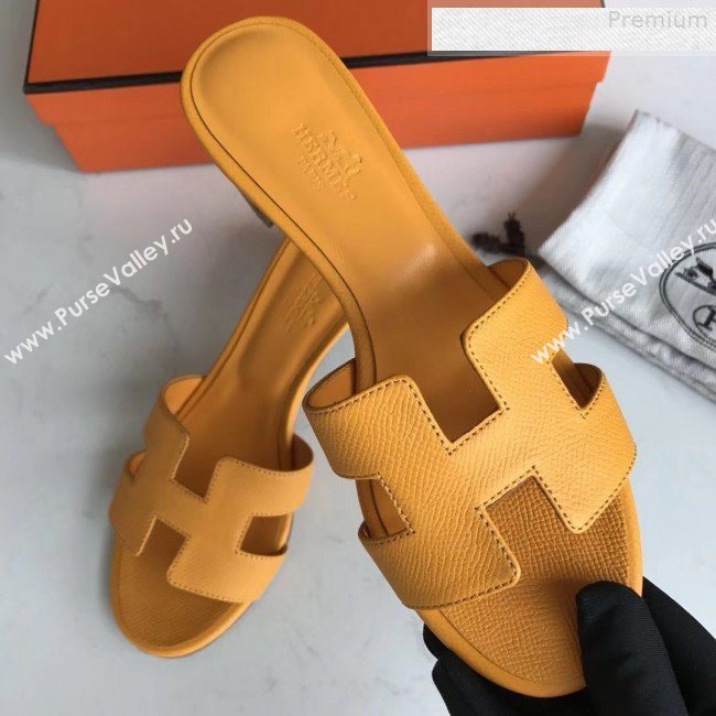 Hermes Epsom Leather Oasis Slipper Sandals With 5cm Heel Yellow (MD-9080612)