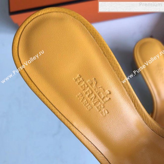 Hermes Epsom Leather Oasis Slipper Sandals With 5cm Heel Yellow (MD-9080612)