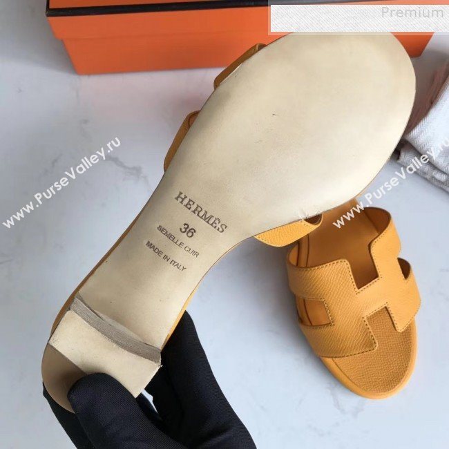 Hermes Epsom Leather Oasis Slipper Sandals With 5cm Heel Yellow (MD-9080612)