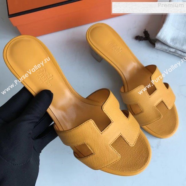 Hermes Epsom Leather Oasis Slipper Sandals With 5cm Heel Yellow (MD-9080612)