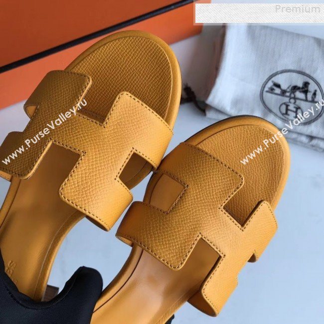 Hermes Epsom Leather Oasis Slipper Sandals With 5cm Heel Yellow (MD-9080612)