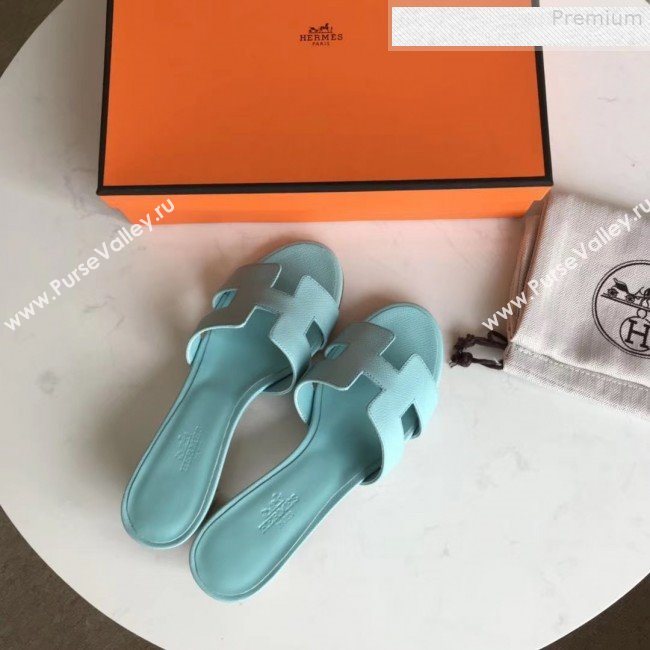 Hermes Epsom Leather Oasis Slipper Sandals With 5cm Heel Cyan (MD-9080614)