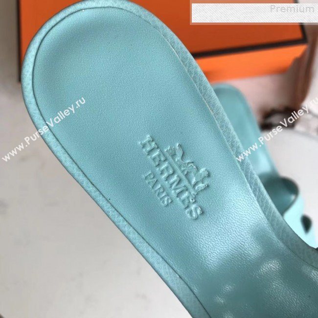 Hermes Epsom Leather Oasis Slipper Sandals With 5cm Heel Cyan (MD-9080614)