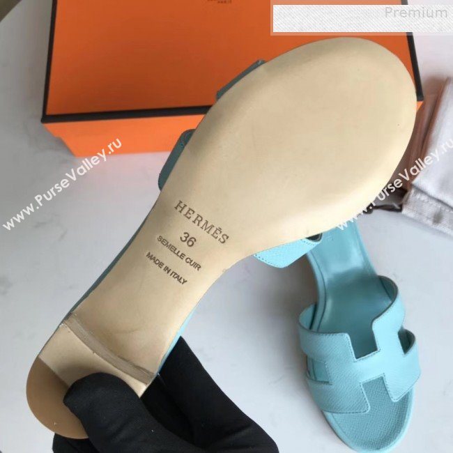 Hermes Epsom Leather Oasis Slipper Sandals With 5cm Heel Cyan (MD-9080614)