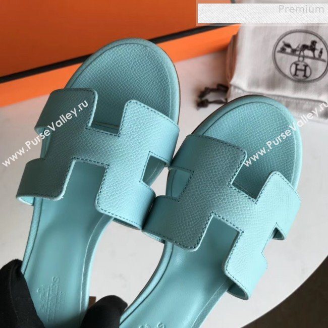 Hermes Epsom Leather Oasis Slipper Sandals With 5cm Heel Cyan (MD-9080614)