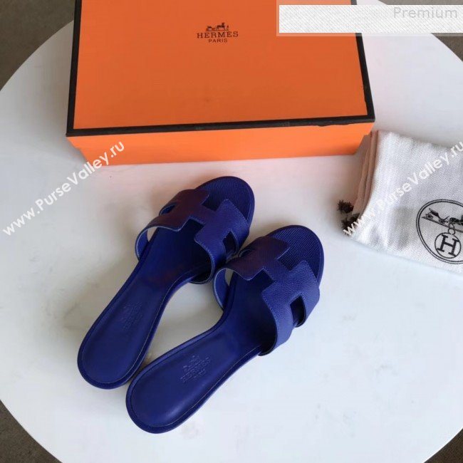 Hermes Epsom Leather Oasis Slipper Sandals With 5cm Heel Royal Blue (MD-9080616)