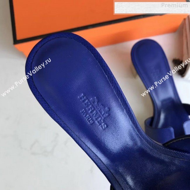 Hermes Epsom Leather Oasis Slipper Sandals With 5cm Heel Royal Blue (MD-9080616)