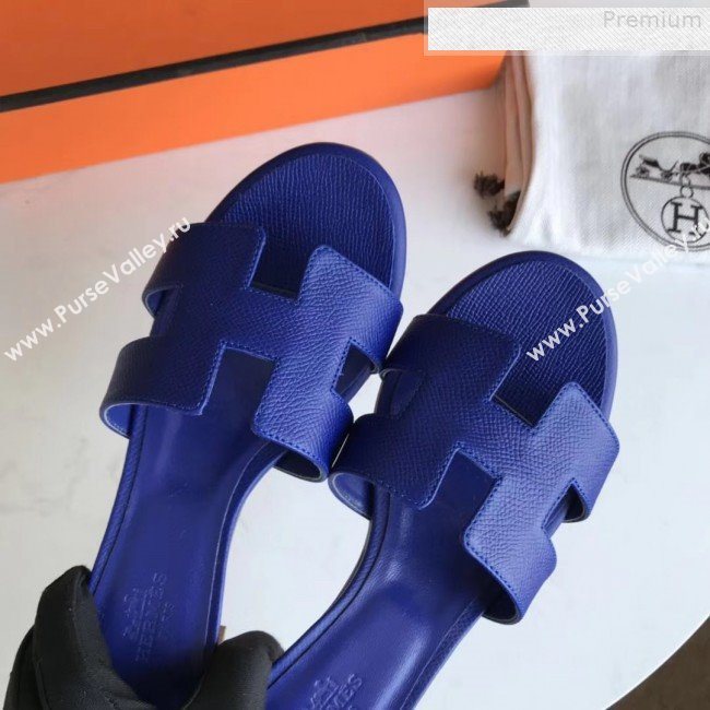 Hermes Epsom Leather Oasis Slipper Sandals With 5cm Heel Royal Blue (MD-9080616)