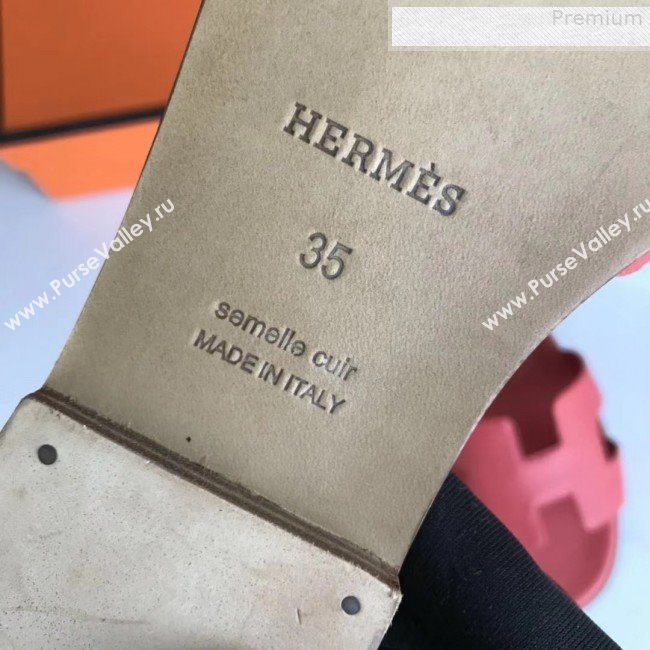 Hermes Epsom Leather Oran H Flat Slipper Sandals Red 02 (MD-9080617)