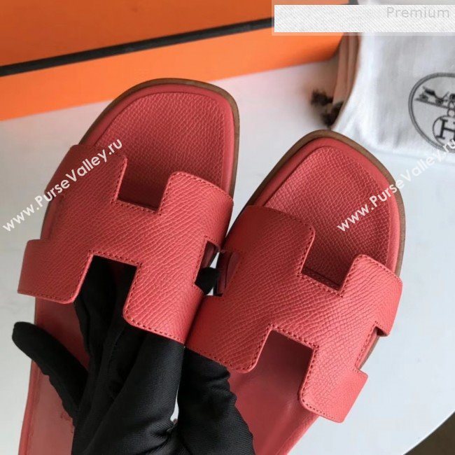 Hermes Epsom Leather Oran H Flat Slipper Sandals Red 02 (MD-9080617)