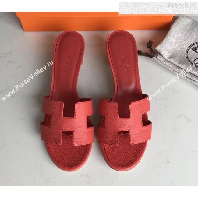 Hermes Epsom Leather Oasis Slipper Sandals With 5cm Heel Red 02 (MD-9080618)