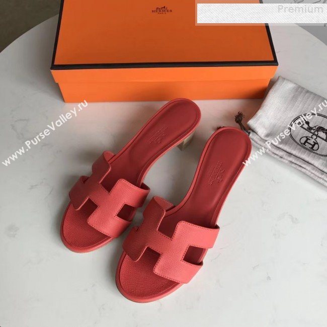 Hermes Epsom Leather Oasis Slipper Sandals With 5cm Heel Red 02 (MD-9080618)