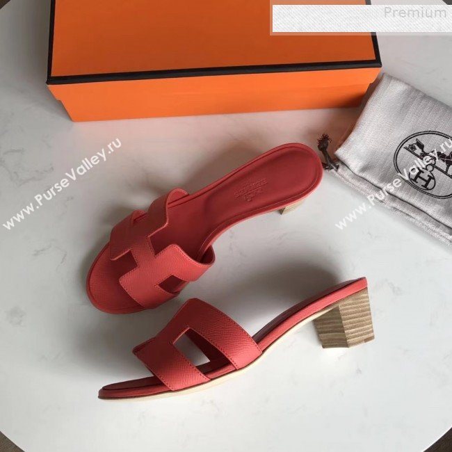 Hermes Epsom Leather Oasis Slipper Sandals With 5cm Heel Red 02 (MD-9080618)