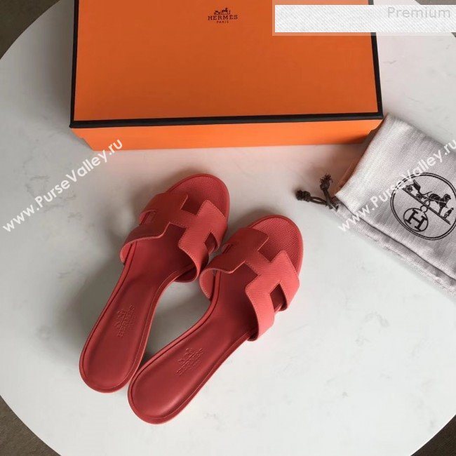 Hermes Epsom Leather Oasis Slipper Sandals With 5cm Heel Red 02 (MD-9080618)