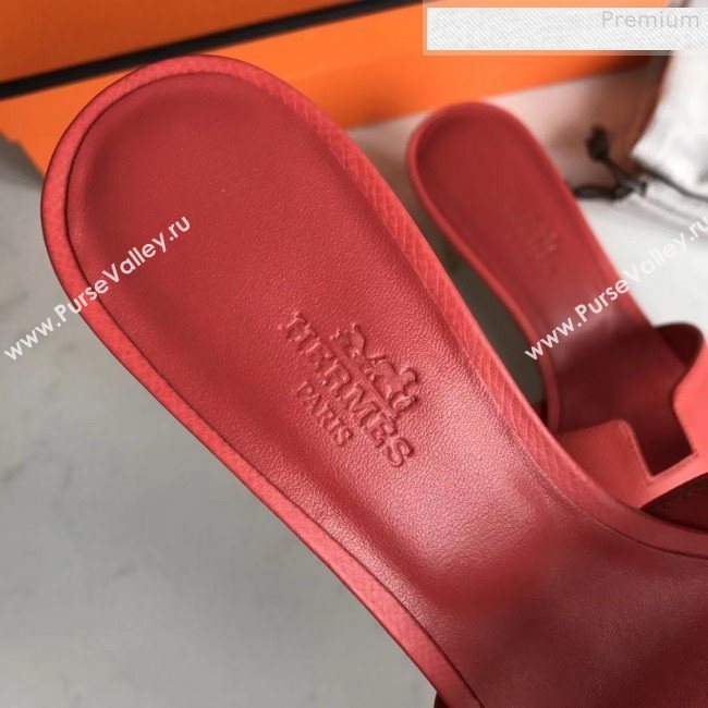 Hermes Epsom Leather Oasis Slipper Sandals With 5cm Heel Red 02 (MD-9080618)