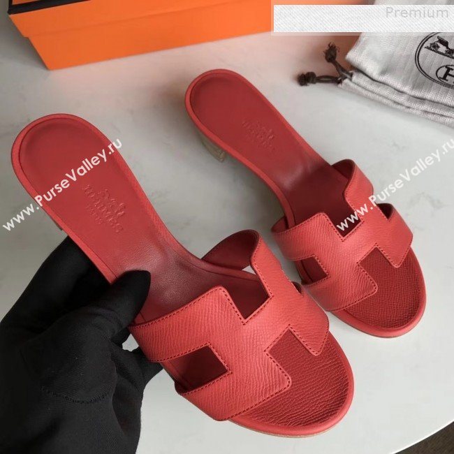Hermes Epsom Leather Oasis Slipper Sandals With 5cm Heel Red 02 (MD-9080618)
