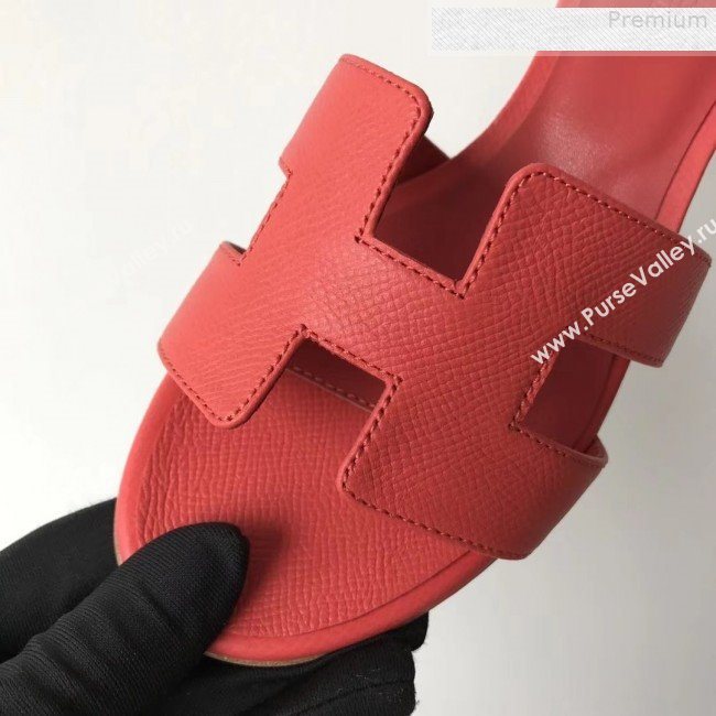 Hermes Epsom Leather Oasis Slipper Sandals With 5cm Heel Red 02 (MD-9080618)