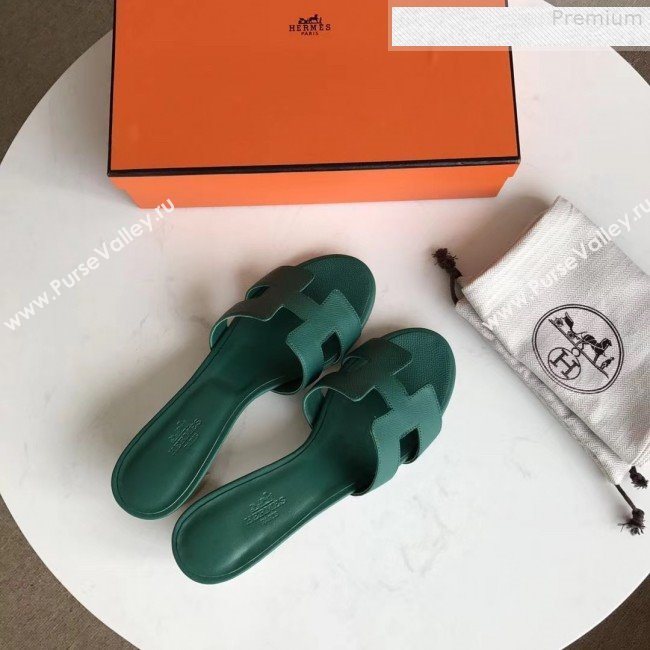 Hermes Epsom Leather Oasis Slipper Sandals With 5cm Heel Dark Green (MD-9080620)