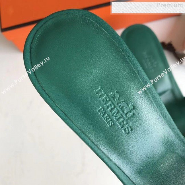 Hermes Epsom Leather Oasis Slipper Sandals With 5cm Heel Dark Green (MD-9080620)