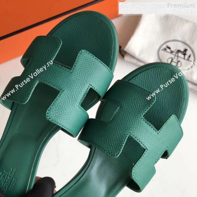 Hermes Epsom Leather Oasis Slipper Sandals With 5cm Heel Dark Green (MD-9080620)