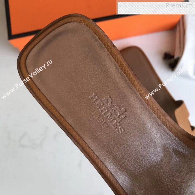 Hermes Epsom Leather Oran H Flat Slipper Sandals Brown (MD-9080621)