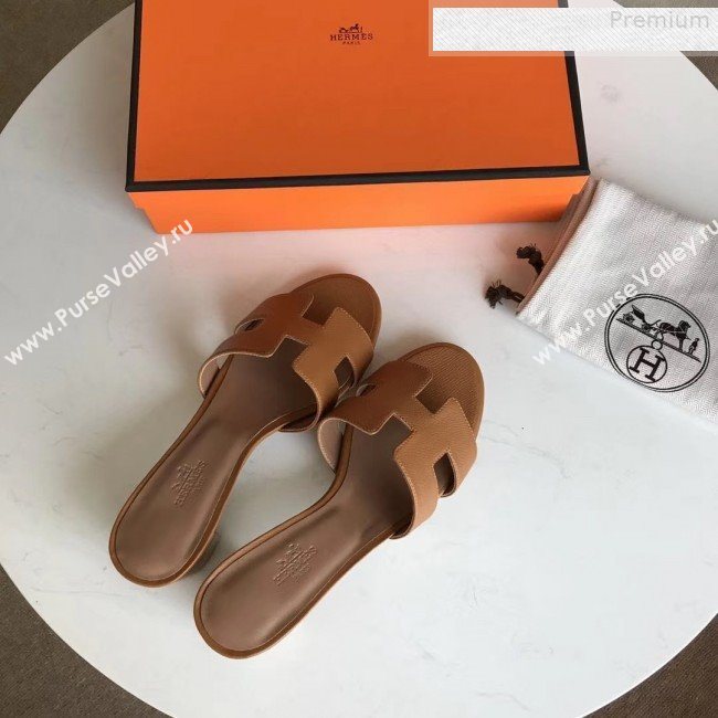 Hermes Epsom Leather Oasis Slipper Sandals With 5cm Heel Brown (MD-9080622)