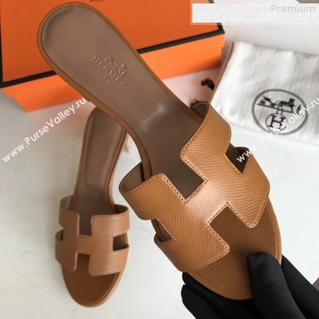 Hermes Epsom Leather Oasis Slipper Sandals With 5cm Heel Brown (MD-9080622)