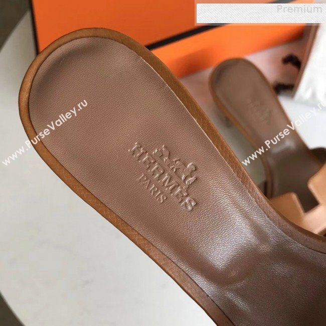 Hermes Epsom Leather Oasis Slipper Sandals With 5cm Heel Brown (MD-9080622)