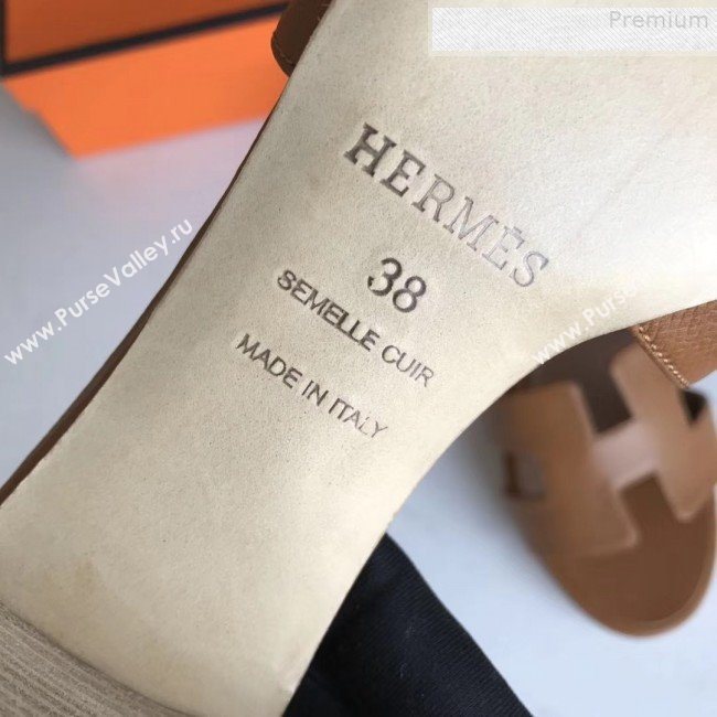 Hermes Epsom Leather Oasis Slipper Sandals With 5cm Heel Brown (MD-9080622)