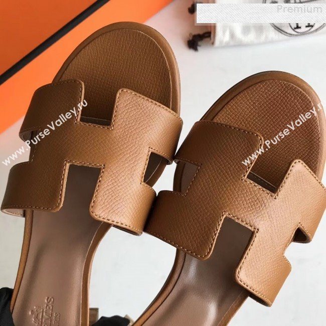 Hermes Epsom Leather Oasis Slipper Sandals With 5cm Heel Brown (MD-9080622)