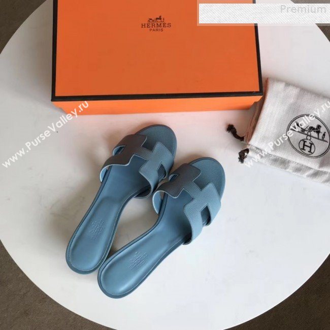 Hermes Epsom Leather Oasis Slipper Sandals With 5cm Heel Blue (MD-9080624)