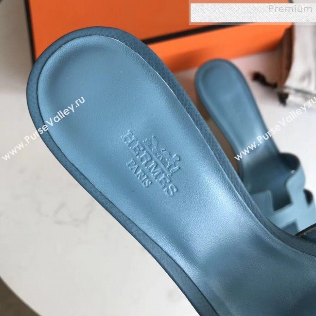 Hermes Epsom Leather Oasis Slipper Sandals With 5cm Heel Blue (MD-9080624)