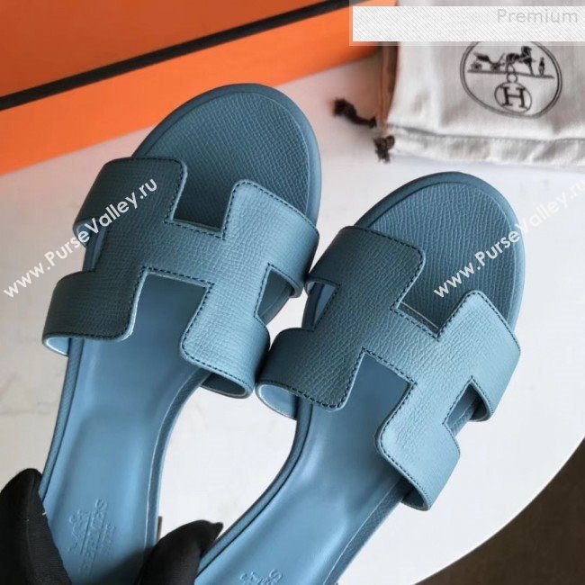 Hermes Epsom Leather Oasis Slipper Sandals With 5cm Heel Blue (MD-9080624)